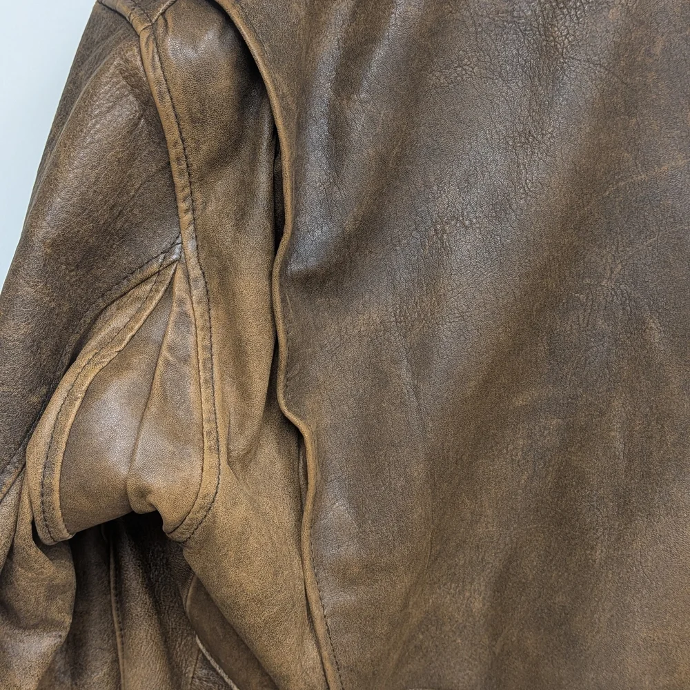 Men's Leathertown '88 Distressed Brown Leather Bomber Jacket Size L/42 - Picture 8 of 16